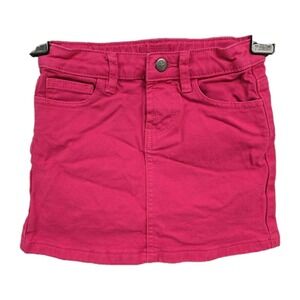 Kidpik Girls Denim Jean Skirt Hot Pink Adjustable Waist Snap Zip Cotton Size 5